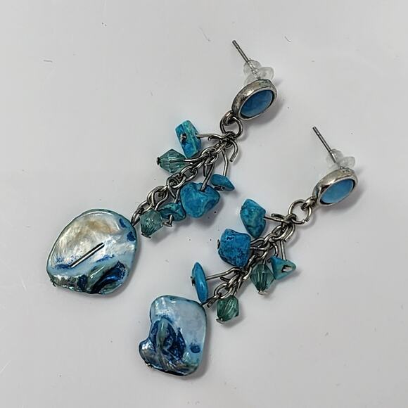 Blue Howlite Abalone Earrings - Picture 4 of 6